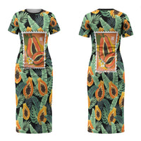 Aloha Hawaii Mikana Couples Matching Short Sleeve Bodycon Dress and Hawaiian Shirt Hawaiian Papaya Stylized Stamp LT14 - Polynesian Pride