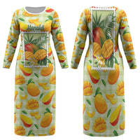 Aloha Hawaii Manako Palaka Motifs Family Matching Long Sleeve Bodycon Dress and Hawaiian Shirt Hawaiian Mango Stylized Stamp LT14 Mom's Dress Yellow - Polynesian Pride