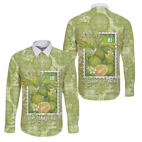 Aloha Hawaii Ulu Palaka Motifs Family Matching Puletasi and Hawaiian Shirt Hawaiian Breadfruit Stylized Stamp LT14 Dad's Shirt - Long Sleeve Green - Polynesian Pride
