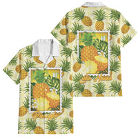 Aloha Hawaii Hala Kahiki Palaka Motifs Family Matching Off Shoulder Short Dress and Hawaiian Shirt Hawaiian Pineapple Stylized Stamp LT14 Dad's Shirt - Short Sleeve Yellow - Polynesian Pride
