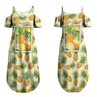 Aloha Hawaii Hala Kahiki Palaka Motifs Family Matching Summer Maxi Dress and Hawaiian Shirt Hawaiian Pineapple Stylized Stamp LT14 Mom's Dress Yellow - Polynesian Pride