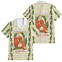 Aloha Hawaii Rambutan Palaka Motifs Family Matching Off The Shoulder Long Sleeve Dress and Hawaiian Shirt Hawaiian Fruit Stylized Stamp LT14 Dad's Shirt - Short Sleeve Yellow - Polynesian Pride