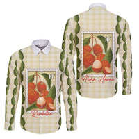 Aloha Hawaii Rambutan Palaka Motifs Family Matching Off The Shoulder Long Sleeve Dress and Hawaiian Shirt Hawaiian Fruit Stylized Stamp LT14 Dad's Shirt - Long Sleeve Yellow - Polynesian Pride
