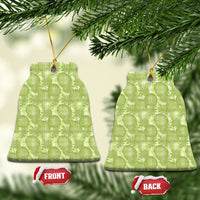 Omaomao Hawaii Breadfruit Palaka Motifs Ceramic Ornament LT14 Bell Flake Green - Polynesian Pride