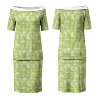 Omaomao Hawaii Breadfruit Palaka Motifs Family Matching Puletasi and Hawaiian Shirt LT14 Mom's Dress Green - Polynesian Pride