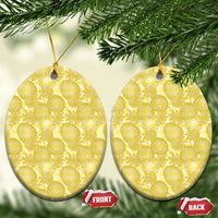 Melemele Hawaii Breadfruit Palaka Motifs Ceramic Ornament LT14 Oval Yellow - Polynesian Pride