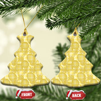 Melemele Hawaii Breadfruit Palaka Motifs Ceramic Ornament LT14 Christmas Tree Yellow - Polynesian Pride