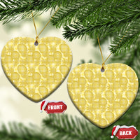 Melemele Hawaii Breadfruit Palaka Motifs Ceramic Ornament LT14 Heart Yellow - Polynesian Pride