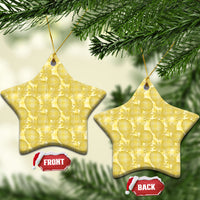Melemele Hawaii Breadfruit Palaka Motifs Ceramic Ornament LT14 Star Yellow - Polynesian Pride