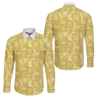Melemele Hawaii Breadfruit Palaka Motifs Family Matching Off The Shoulder Long Sleeve Dress and Hawaiian Shirt LT14 Dad's Shirt - Long Sleeve Yellow - Polynesian Pride