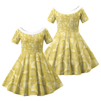 Melemele Hawaii Breadfruit Palaka Motifs Family Matching Short Sleeve Bodycon Dress and Hawaiian Shirt LT14 Daughter's Dress Yellow - Polynesian Pride