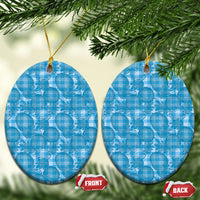 Polu Hawaii Breadfruit Palaka Motifs Ceramic Ornament LT14 Oval Blue - Polynesian Pride
