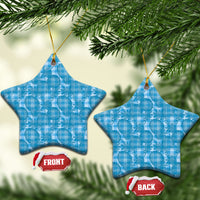 Polu Hawaii Breadfruit Palaka Motifs Ceramic Ornament LT14 Star Blue - Polynesian Pride