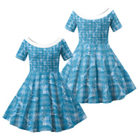 Polu Hawaii Breadfruit Palaka Motifs Family Matching Mermaid Dress and Hawaiian Shirt LT14 Daughter's Dress Blue - Polynesian Pride