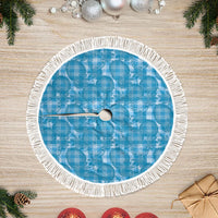 Polu Hawaii Breadfruit Palaka Motifs Tree Skirt LT14 Fringed Blue - Polynesian Pride