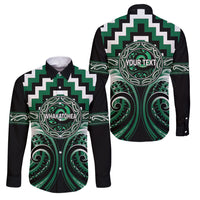 Aotearoa Whakatohea Personalised Family Matching Long Sleeve Bodycon Dress and Hawaiian Shirt Maori Iwi Poutama Puhoro Tattoo LT14 Dad's Shirt - Long Sleeve Green - Polynesian Pride