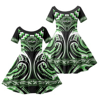 Aotearoa Ngati Awa Personalised Family Matching Short Sleeve Bodycon Dress and Hawaiian Shirt Maori Iwi Poutama Puhoro Tattoo LT14 Daughter's Dress Green - Polynesian Pride
