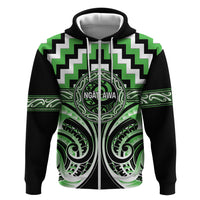 Aotearoa Ngati Awa Personalised Zip Hoodie Maori Iwi Poutama Puhoro Tattoo LT14 Zip Hoodie Green - Polynesian Pride