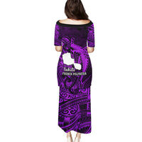 French Polynesia Tahiti Puletasi Polynesian Shark Tattoo With Hibiscus Purple Version LT14 - Polynesian Pride