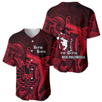 French Polynesia Bora Bora Baseball Jersey Polynesian Shark Tattoo With Hibiscus Red Version LT14 - Polynesian Pride