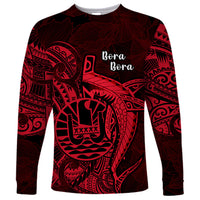 French Polynesia Bora Bora Long Sleeve Shirt Polynesian Shark Tattoo With Hibiscus Red Version LT14 Unisex Red - Polynesian Pride