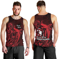 French Polynesia Bora Bora Men Tank Top Polynesian Shark Tattoo With Hibiscus Red Version LT14 - Polynesian Pride