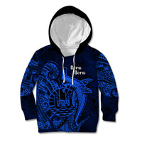 French Polynesia Bora Bora Kid Hoodie Polynesian Shark Tattoo With Hibiscus Blue Version LT14 Blue - Polynesian Pride