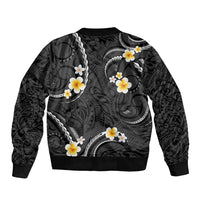 Black And Gray Bomber Jacket Curves Polynesian Tattoo Mix Plumeria Flowers LT14 - Polynesian Pride