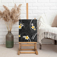 Black And Gray Canvas Wall Art Curves Polynesian Tattoo Mix Plumeria Flowers