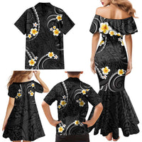 Black And Gray Family Matching Mermaid Dress and Hawaiian Shirt Curves Polynesian Tattoo Mix Plumeria Flowers LT14 - Polynesian Pride