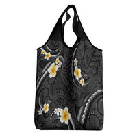 Black And Gray Grocery Bag Curves Polynesian Tattoo Mix Plumeria Flowers