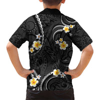 Black And Gray Kid Hawaiian Shirt Curves Polynesian Tattoo Mix Plumeria Flowers