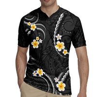 Black And Gray Rugby Jersey Curves Polynesian Tattoo Mix Plumeria Flowers