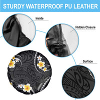 Black And Gray Spare Tire Cover Curves Polynesian Tattoo Mix Plumeria Flowers