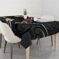 Black And Gray Tablecloth Curves Polynesian Tattoo Mix Plumeria Flowers