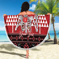 Personalized Hawaii Skull Christmas Beach Blanket Mele Kalikimaka Hawaiian Kakau - Polynesian Pride