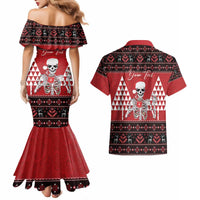 Personalized Hawaii Skull Christmas Couples Matching Mermaid Dress and Hawaiian Shirt Mele Kalikimaka Hawaiian Kakau LT14 - Polynesian Pride