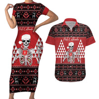 Personalized Hawaii Skull Christmas Couples Matching Short Sleeve Bodycon Dress and Hawaiian Shirt Mele Kalikimaka Hawaiian Kakau LT14 Red - Polynesian Pride