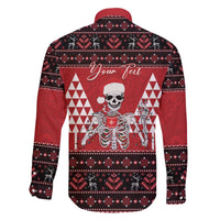 Personalized Hawaii Skull Christmas Family Matching Off The Shoulder Long Sleeve Dress and Hawaiian Shirt Mele Kalikimaka Hawaiian Kakau - Polynesian Pride