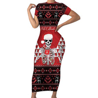 Personalized Hawaii Skull Christmas Family Matching Short Sleeve Bodycon Dress and Hawaiian Shirt Mele Kalikimaka Hawaiian Kakau LT14 Mom's Dress Red - Polynesian Pride