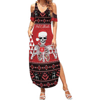 Personalized Hawaii Skull Christmas Family Matching Summer Maxi Dress and Hawaiian Shirt Mele Kalikimaka Hawaiian Kakau LT14 Mom's Dress Red - Polynesian Pride