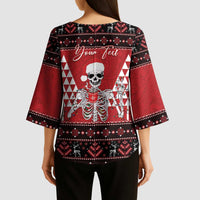 Personalized Hawaii Skull Christmas Kimono Sleeve Blouse Mele Kalikimaka Hawaiian Kakau - Polynesian Pride