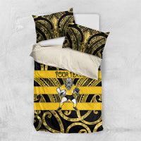 Taranaki Custom Rugby New Zealand Bedding Set Aotearoa Maori Pukana Tiki Mascot