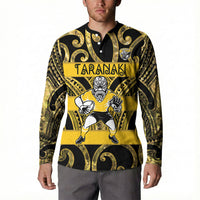 Taranaki Custom Rugby New Zealand Button Sweatshirt Aotearoa Maori Pukana Tiki Mascot