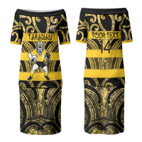 Taranaki Custom Rugby New Zealand Couples Matching Puletasi and Long Sleeve Button Shirt Aotearoa Maori Pukana Tiki Mascot