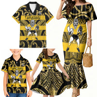 Taranaki Custom Rugby New Zealand Family Matching Mermaid Dress and Hawaiian Shirt Aotearoa Maori Pukana Tiki Mascot
