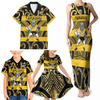 Taranaki Custom Rugby New Zealand Family Matching Tank Maxi Dress and Hawaiian Shirt Aotearoa Maori Pukana Tiki Mascot