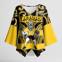 Taranaki Custom Rugby New Zealand Kimono Sleeve Blouse Aotearoa Maori Pukana Tiki Mascot
