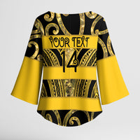 Taranaki Custom Rugby New Zealand Kimono Sleeve Blouse Aotearoa Maori Pukana Tiki Mascot