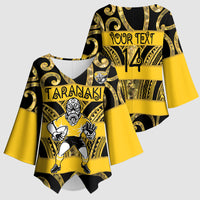 Taranaki Custom Rugby New Zealand Kimono Sleeve Blouse Aotearoa Maori Pukana Tiki Mascot